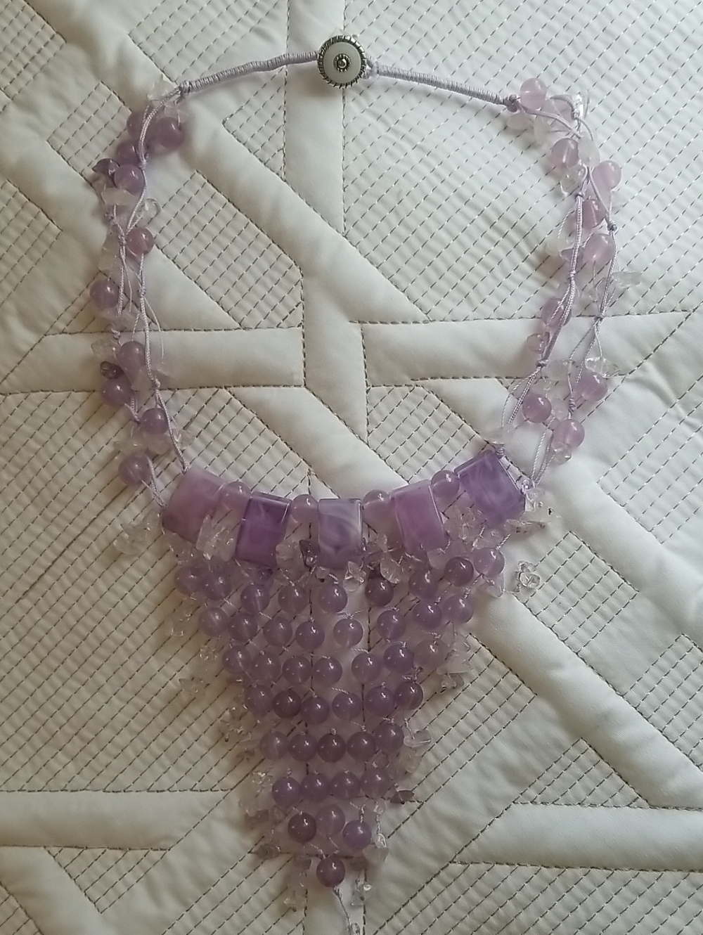 handmade bohemian-style amethyst bib or collar necklace